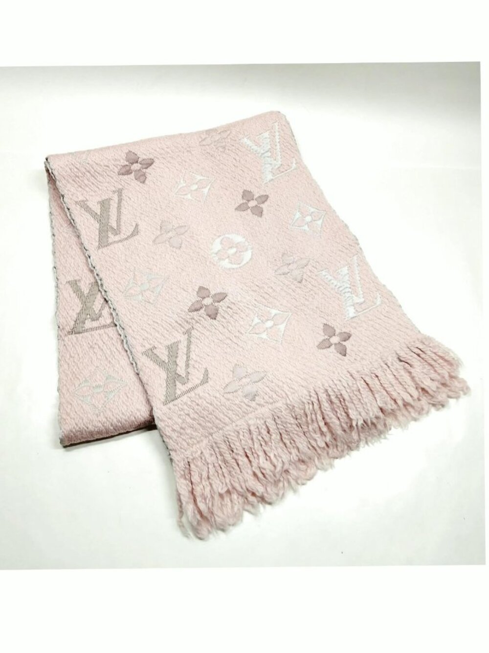 Authentic Louis Vuitton Monogram Wool Scarf Pink Fringe - Picture 2 of 10